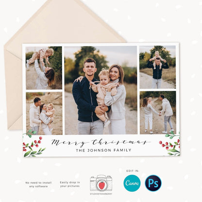 Christmas card photo template, Christmas photo card template, Canva, Christmas card collage, Christmas photo collage card, Merry Christmas
