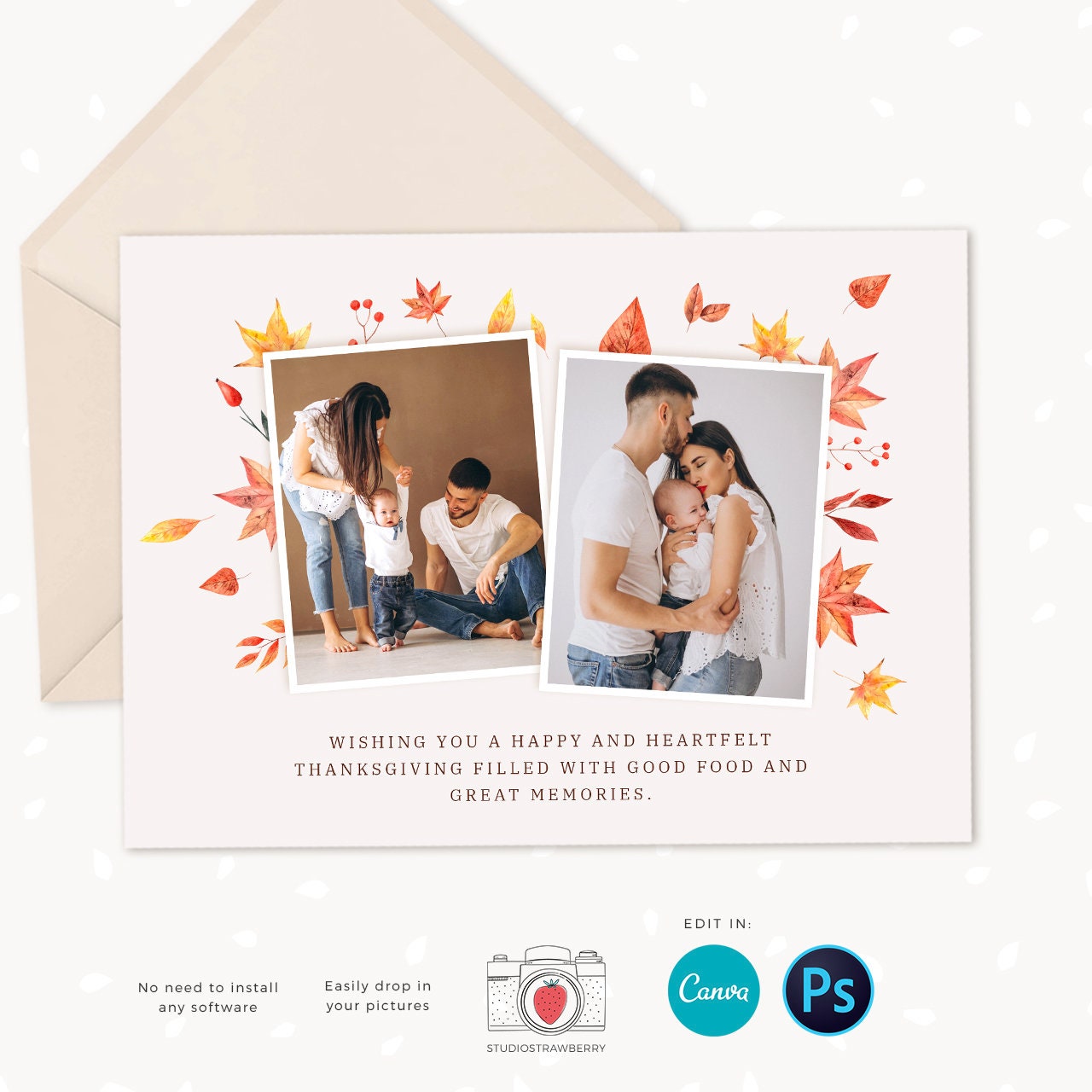 Thanksgiving card template, Editable thanksgiving card, Canva, Thanksgiving photo card template, Thanksgiving card canva template, Editable