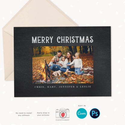 Year in review Christmas card template, Canva, Christmas Chalkboard, Year in review template chalkboard, Year in review holiday card, 2022