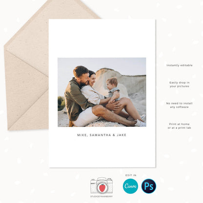 Christmas photo card template "Merry Christmas" & "Happy Holidays", Minimalist Christmas card template, Christmas card Lettering, Canva