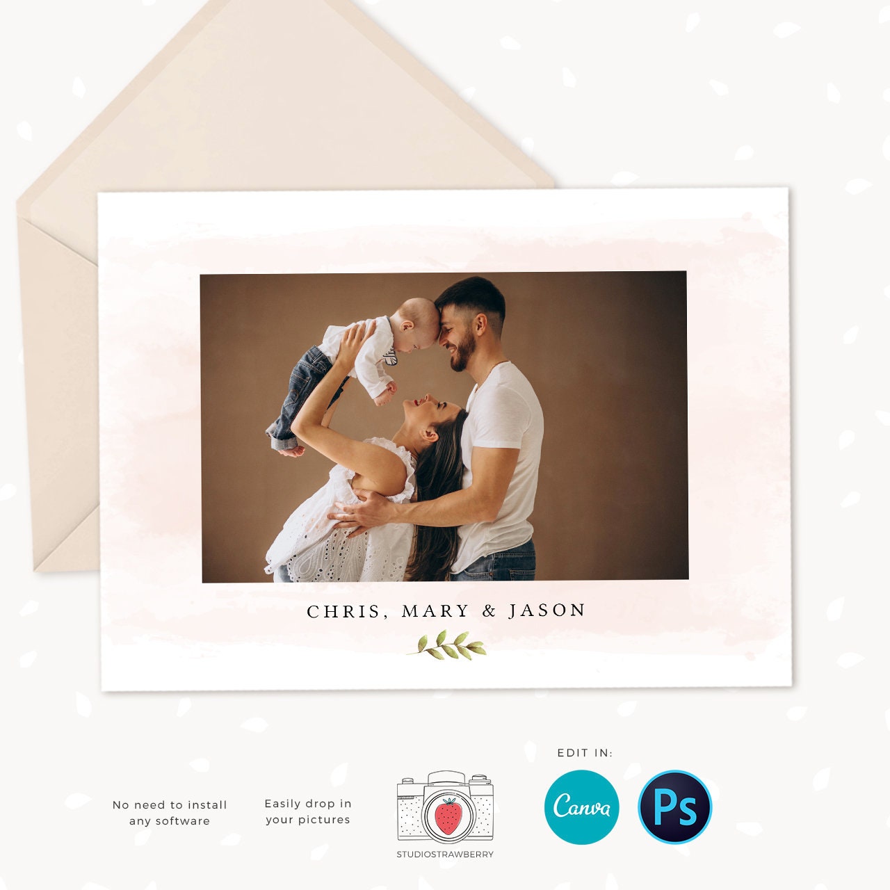Christmas card template, Canva, Christmas photo card template, Happy holidays card template, Christmas photo cards printable, Watercolor