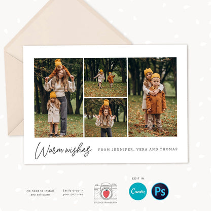 Christmas photo card template, Christmas card template, Canva, Happy holidays card template, Christmas photo cards printable, Editable