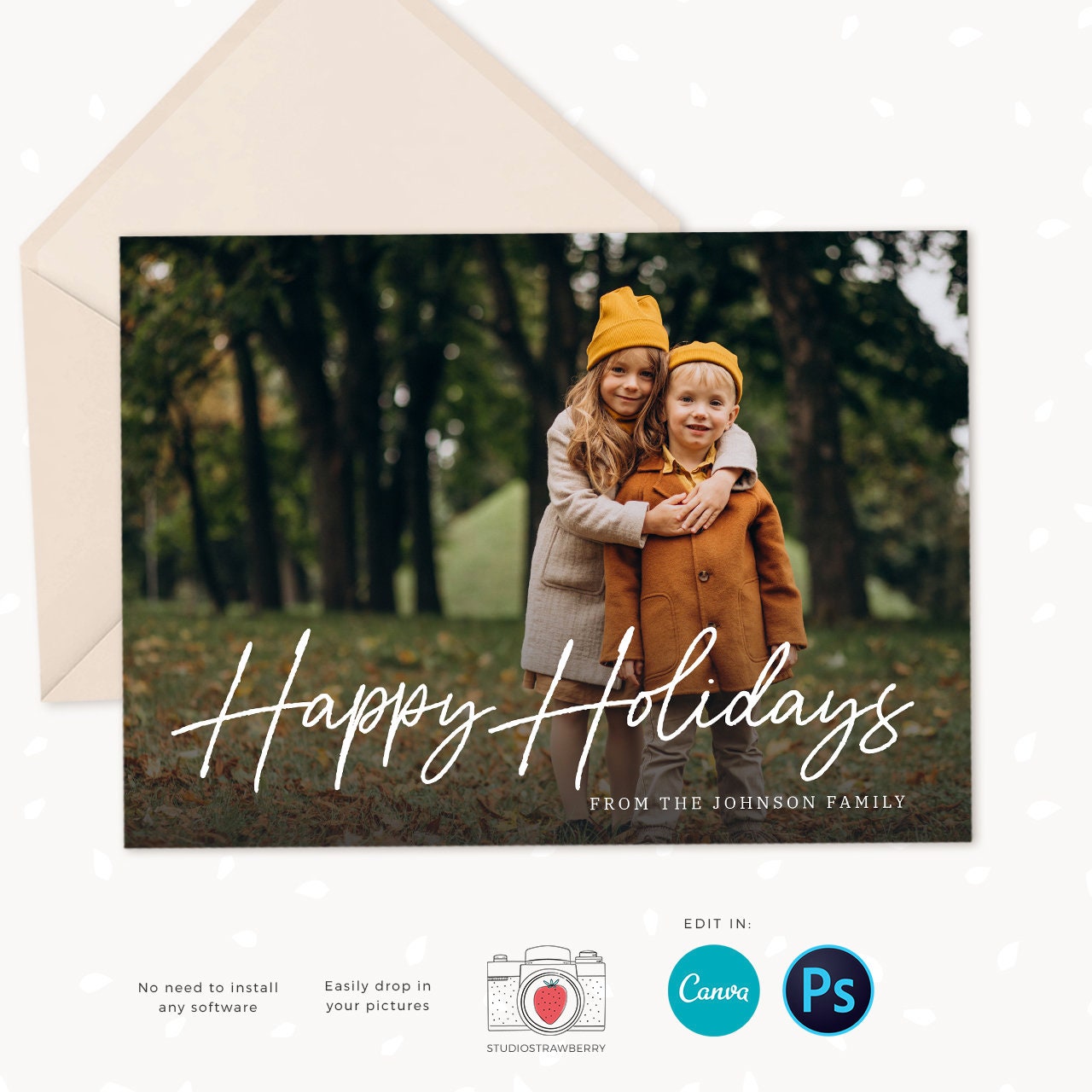 Christmas photo card template, Christmas card template, Canva, Happy holidays card template, Christmas photo cards printable, Editable
