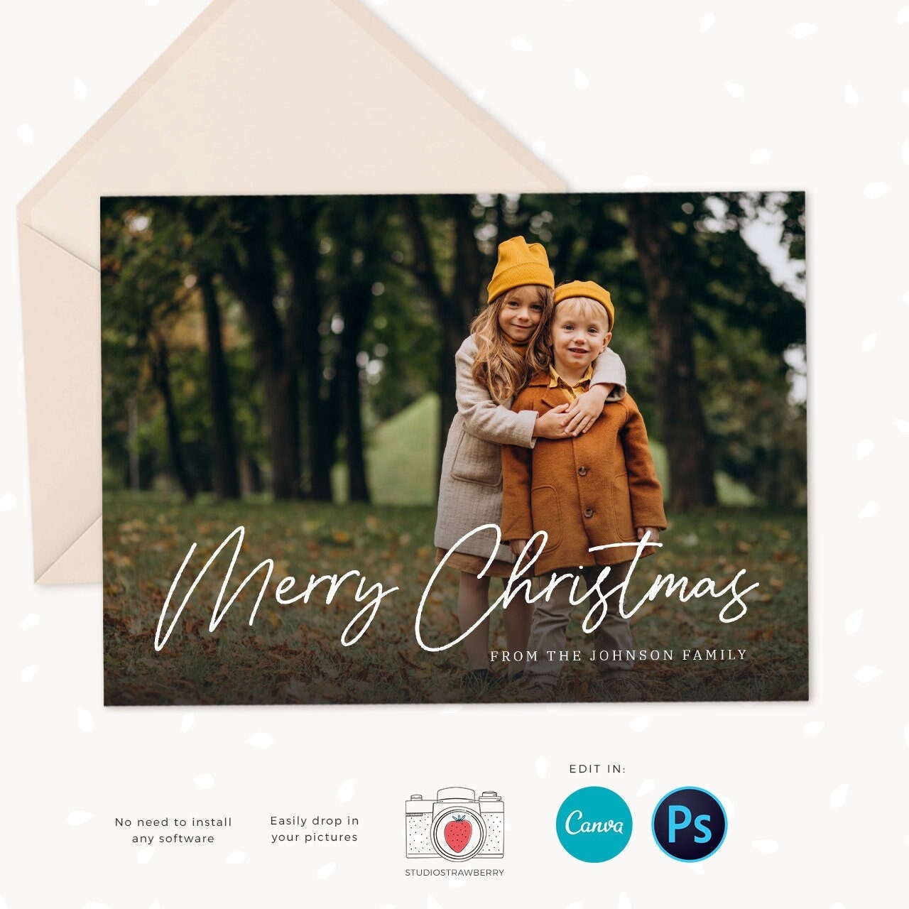 Christmas photo card template, Christmas card template, Canva, Happy holidays card template, Christmas photo cards printable, Editable