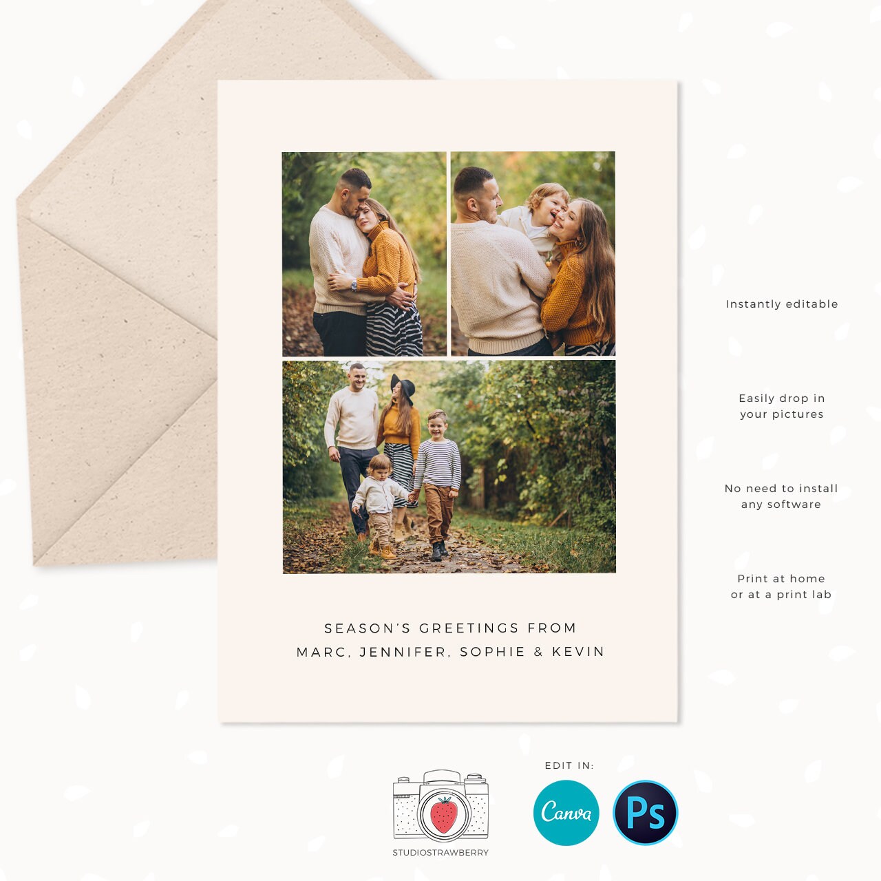 Christmas photo card template, Modern Christmas Card with Photo, Canva, Photo Holiday card, Christmas card with photo template, Arch