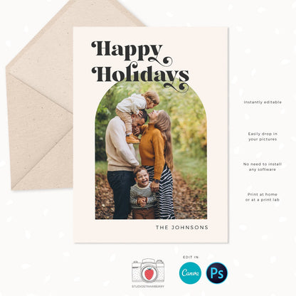 Christmas photo card template, Modern Christmas Card with Photo, Canva, Photo Holiday card, Christmas card with photo template, Arch