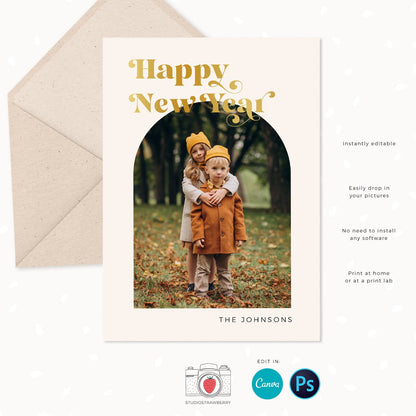 Christmas photo card template, Modern Christmas Card with Photo, Canva, Photo Holiday card, Christmas card with photo template, Arch