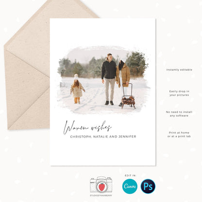 Christmas photo card template, Christmas Card with Photo, Canva, Photo Holiday card, Christmas card with photo template, Ice, Snow, Brushed