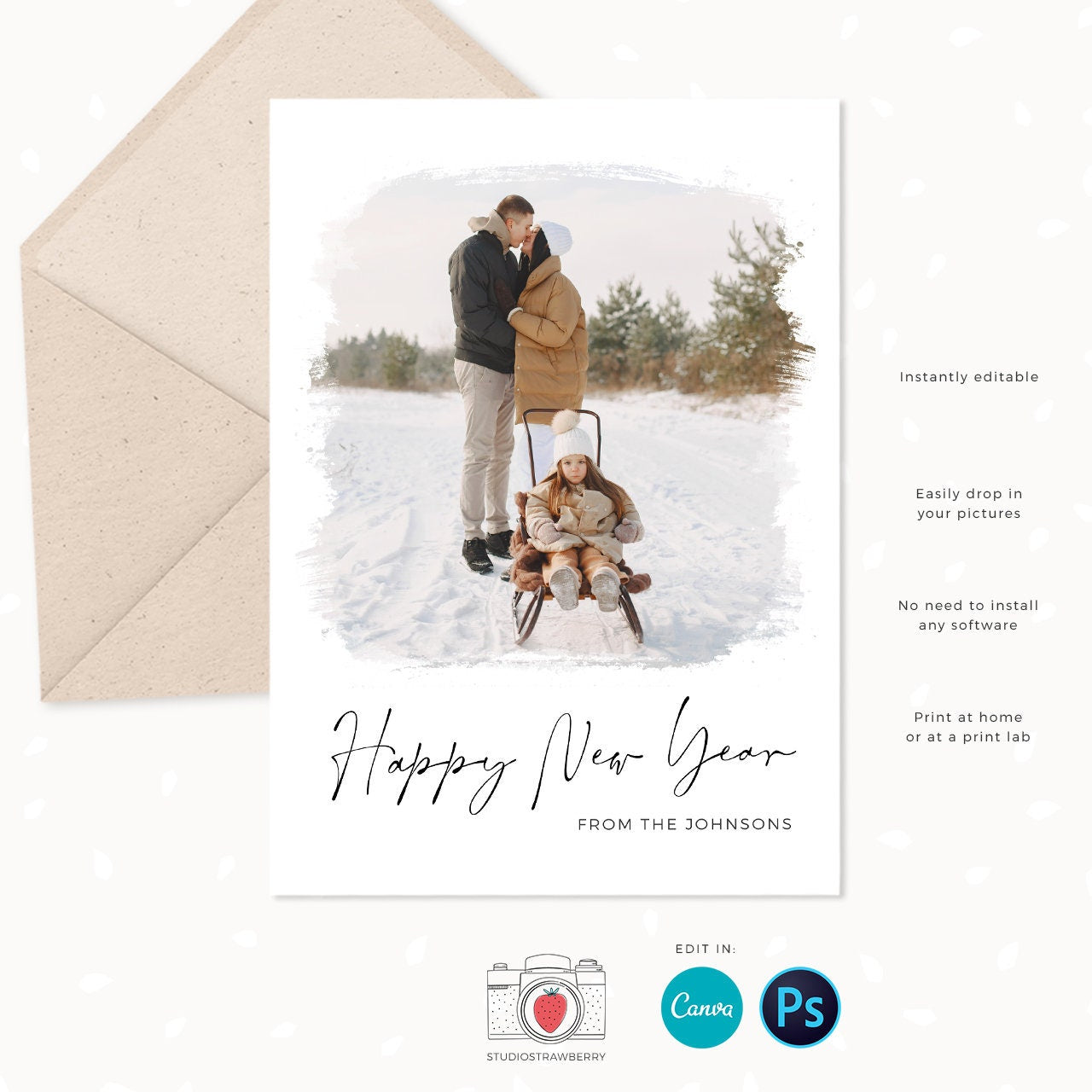 Christmas photo card template, Christmas Card with Photo, Canva, Photo Holiday card, Christmas card with photo template, Ice, Snow, Brushed