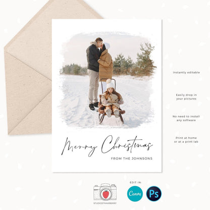 Christmas photo card template, Christmas Card with Photo, Canva, Photo Holiday card, Christmas card with photo template, Ice, Snow, Brushed