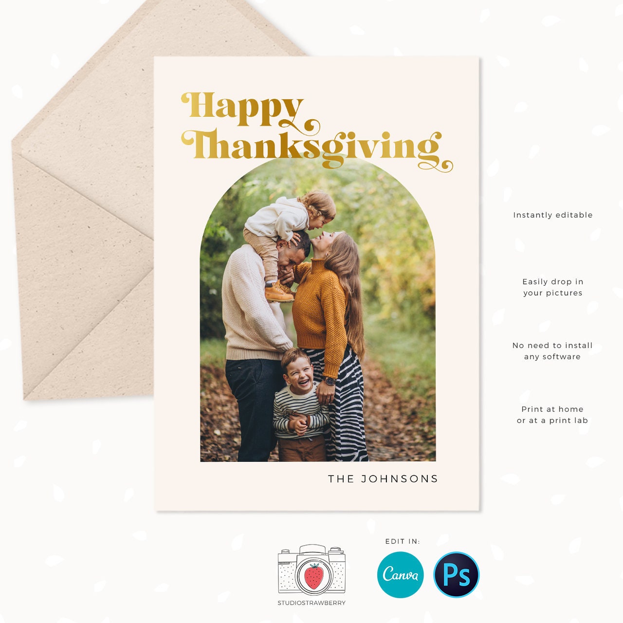 Thanksgiving card template, Editable thanksgiving card, Canva, Thanksgiving photo card template, Thanksgiving card canva template, Thankful