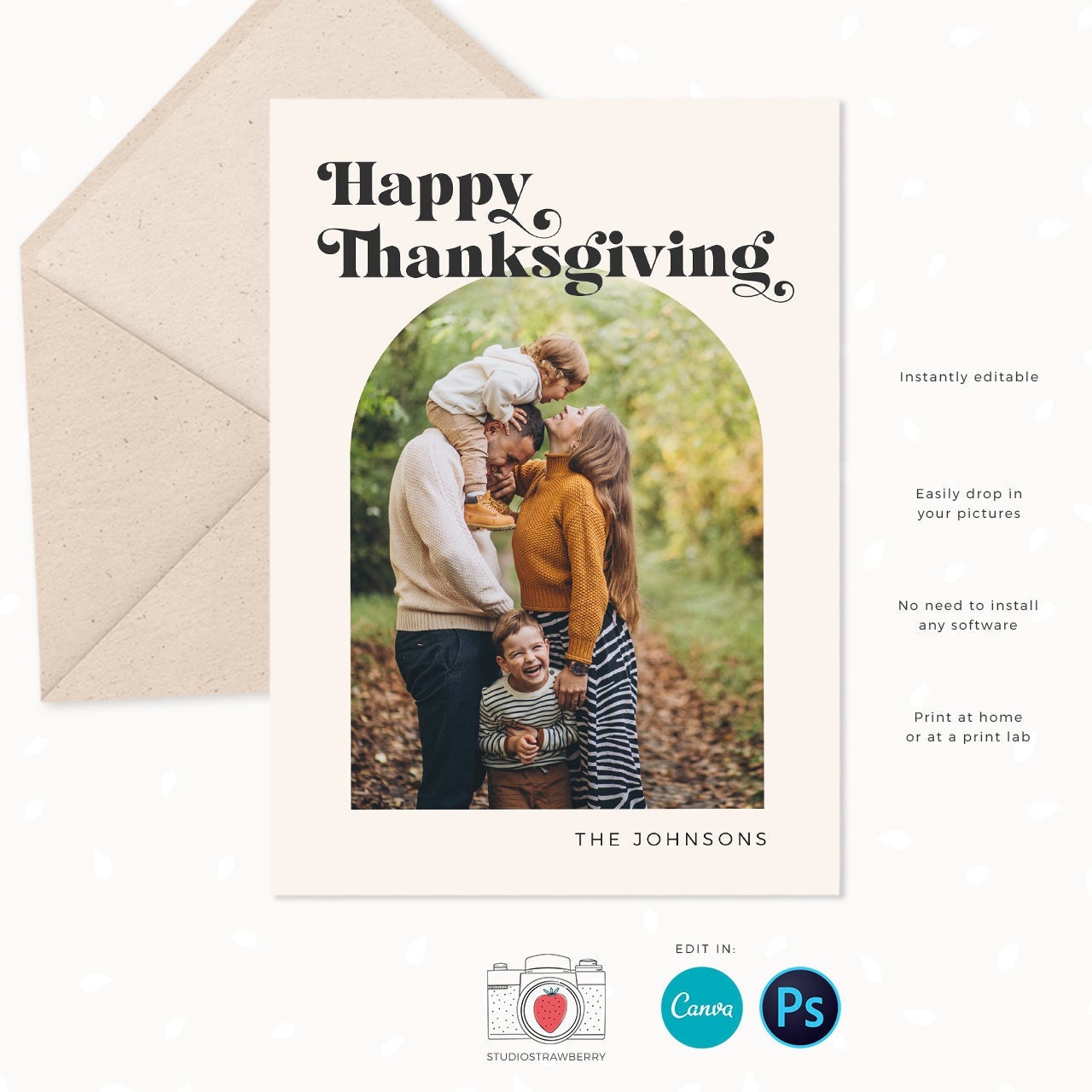Thanksgiving card template, Editable thanksgiving card, Canva, Thanksgiving photo card template, Thanksgiving card canva template, Thankful
