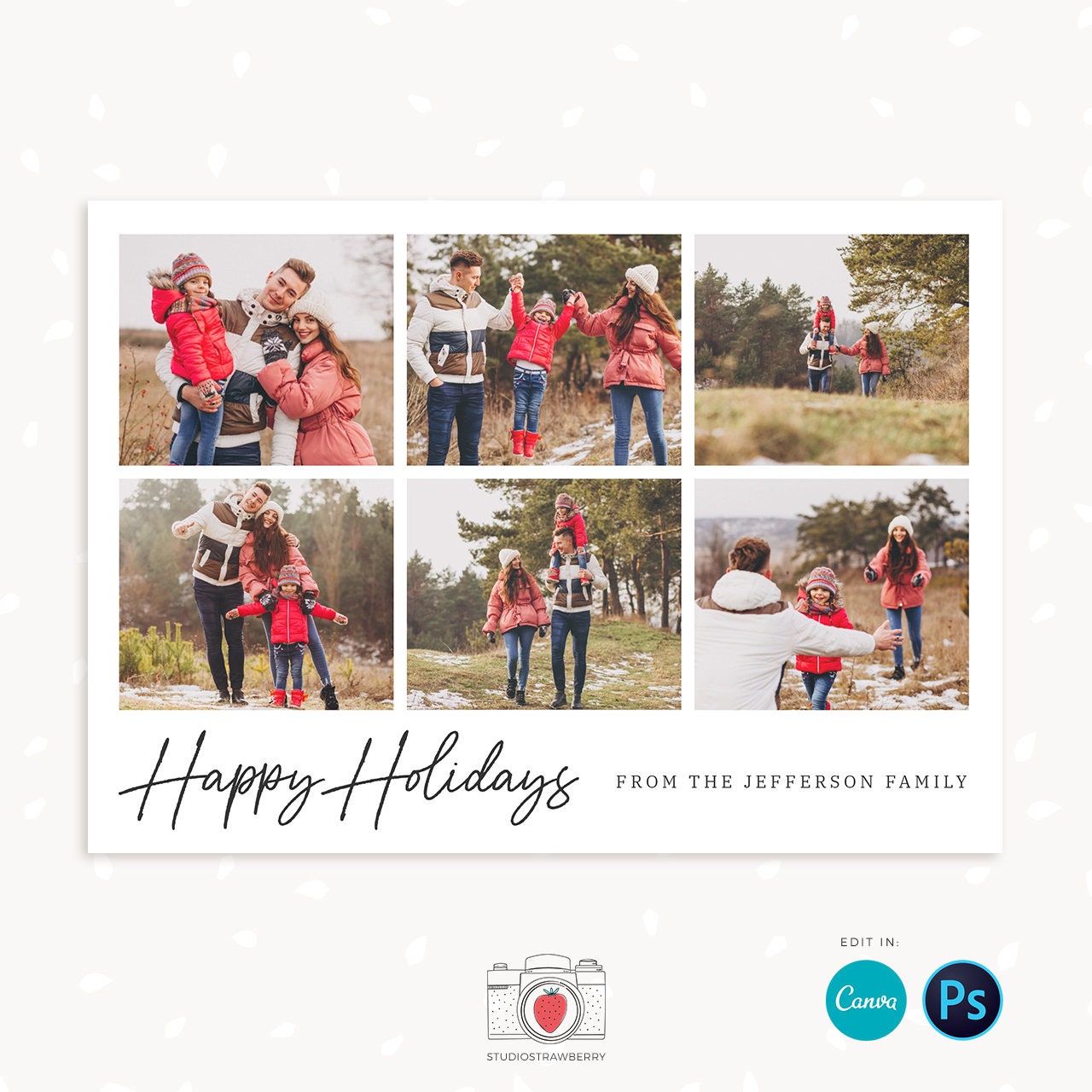 Christmas photo card template, Modern Christmas Card with Photo, Canva, Photo Holiday card, Christmas card with photo template, Collage