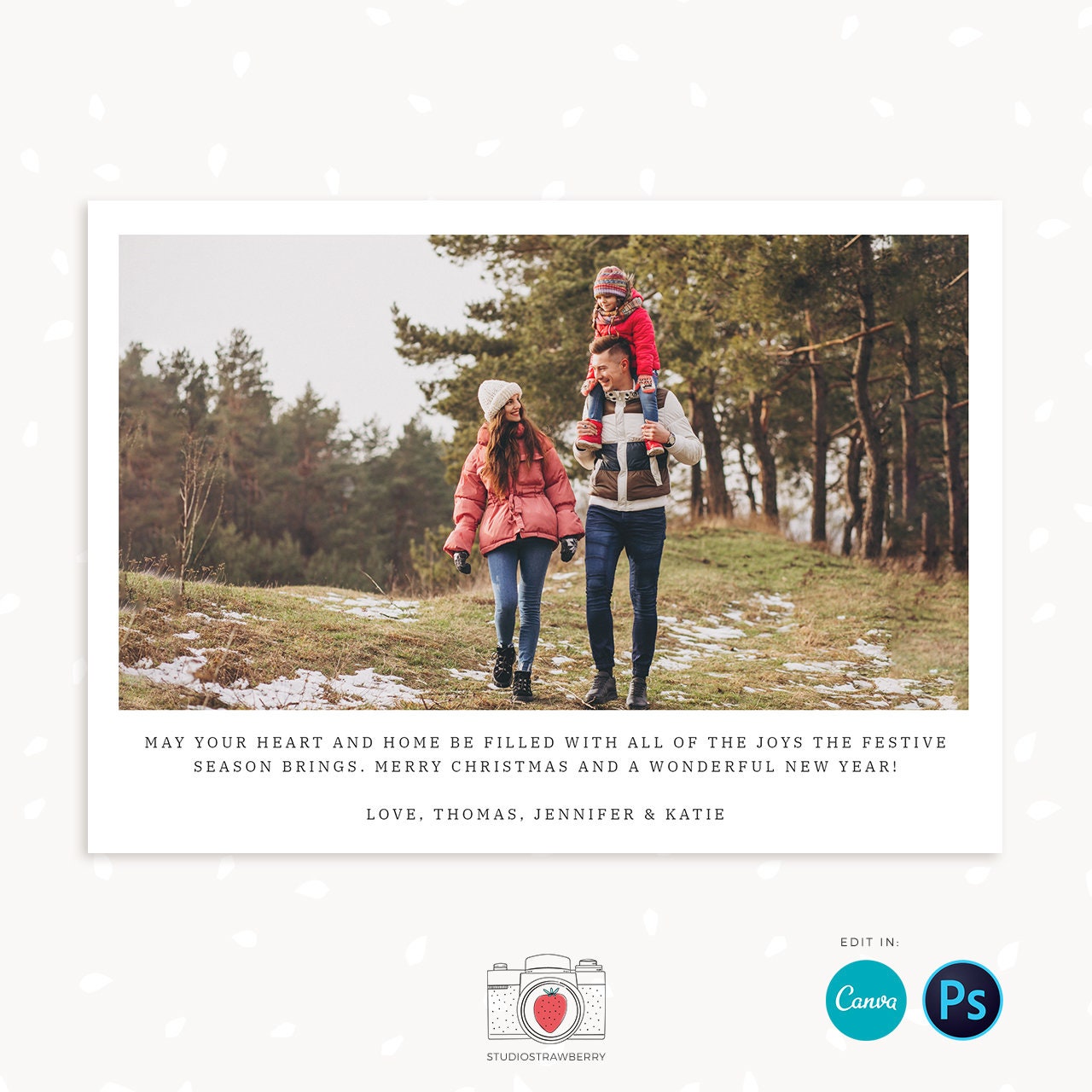 Christmas photo card template, Modern Christmas Card with Photo, Canva, Photo Holiday card, Christmas card with photo template, Collage