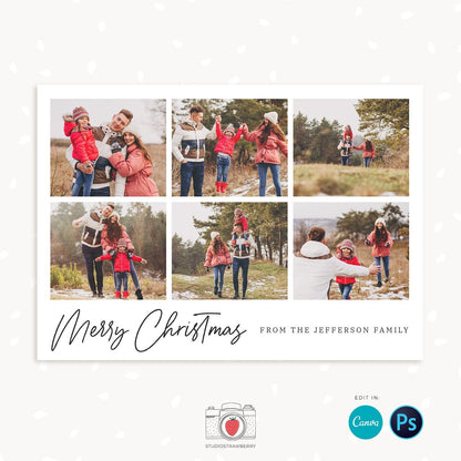 Christmas photo card template, Modern Christmas Card with Photo, Canva, Photo Holiday card, Christmas card with photo template, Collage