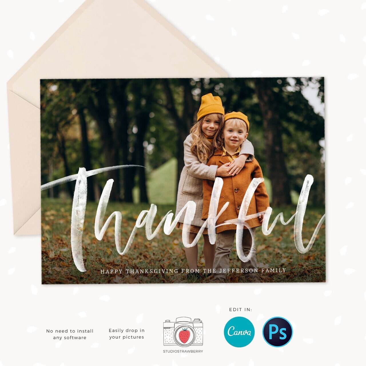 Thanksgiving card template, Editable thanksgiving card, Canva, Thanksgiving photo card template, Thanksgiving card canva template, Thankful