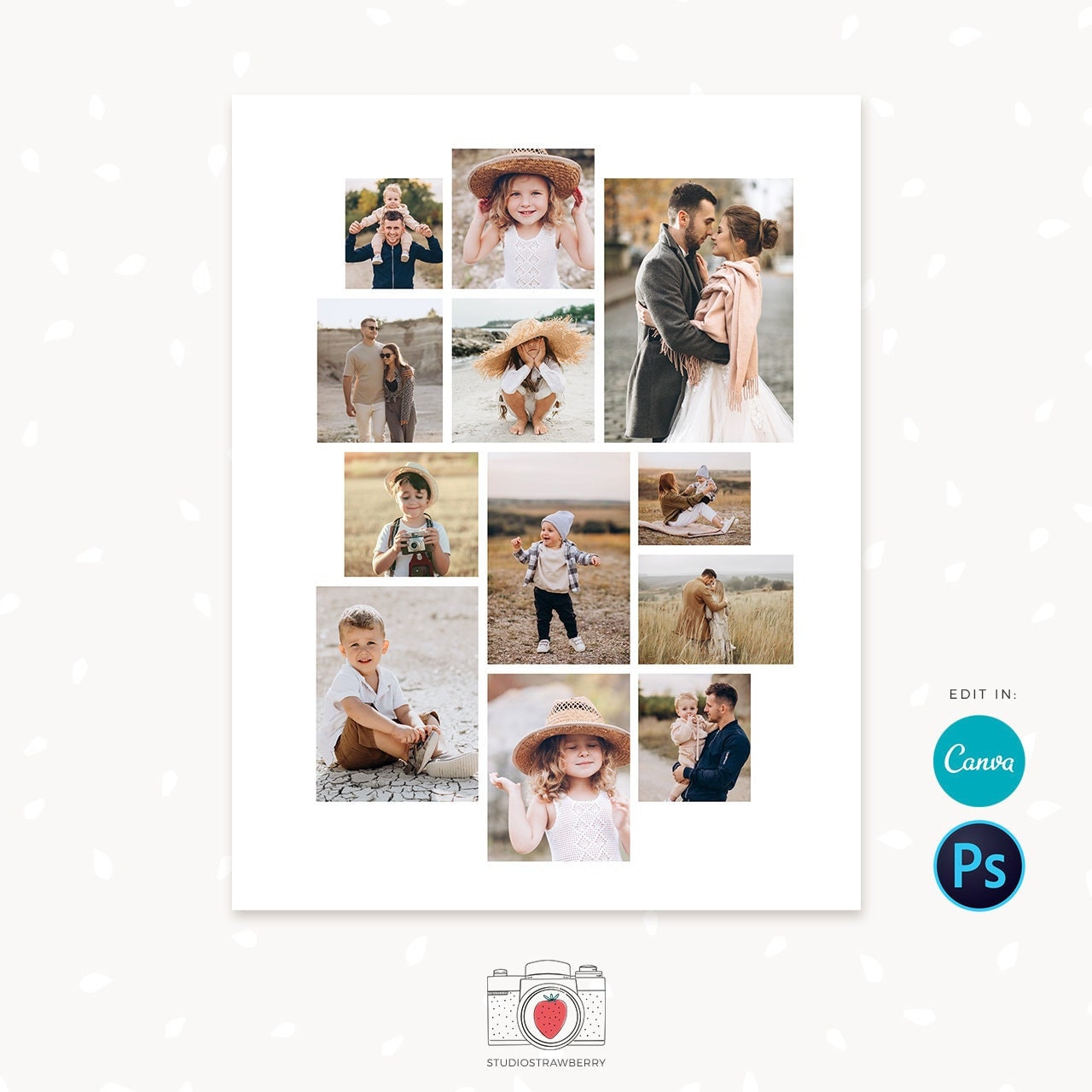 Photo collage template, Blog board, Canva, Photoshop, Storyboard template, Photographer blog board template, Sneak peek, Photography collage