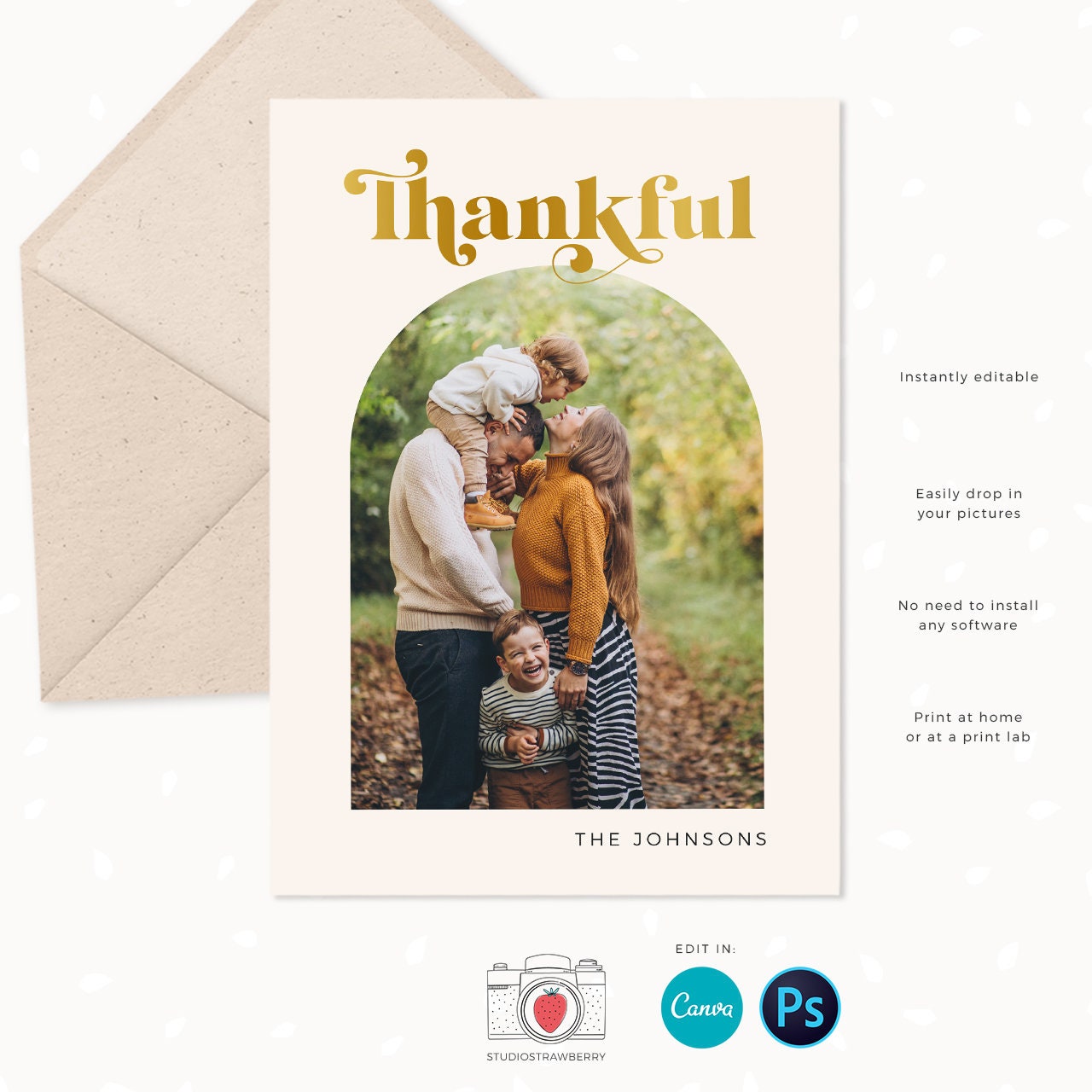 Thanksgiving card template, Editable thanksgiving card, Canva, Thanksgiving photo card template, Thanksgiving card canva template, Thankful