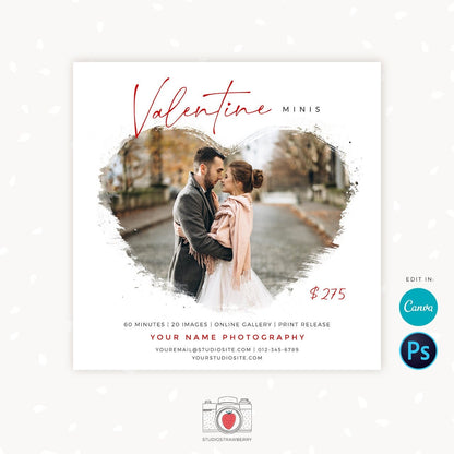 Valentine Mini Session Template, Canva, Valentine mini sessions, Valentine photography template, Valentine minis promotion, Valentines day