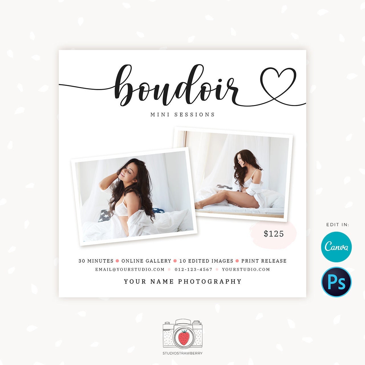 Boudoir Mini Sessions Template, Canva, Photoshop, Boudoir mini session template, Boudoir minis, Lingerie photo sessions, Romantic, Sexy