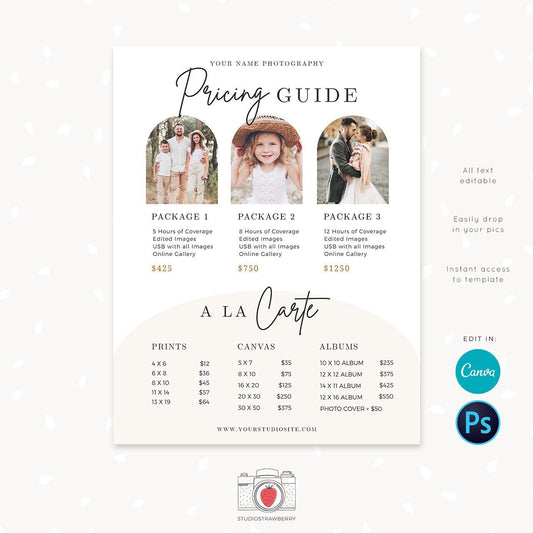 Pricing guide template for photographers, Photography Pricing List Template, Photographer Price List Template, Pricing Guide Template Arch