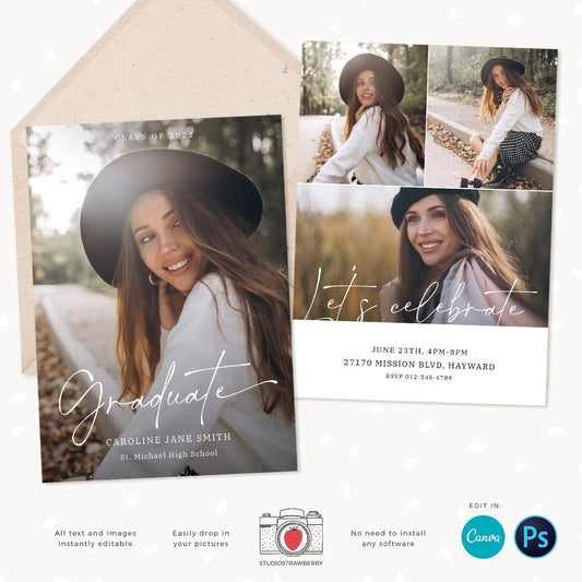 Graduation invitation template, Instantly editable, Editable Graduation Card, Senior Graduation Template, Senior Graduation Announcement