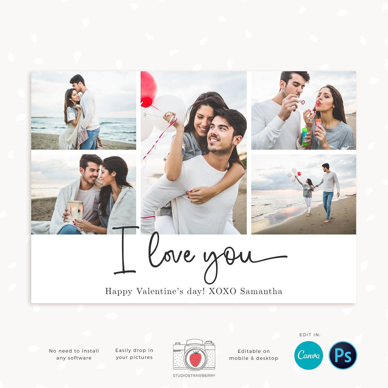 Valentine photo card template, Valentine card printable, Canva, Family Valentine photo card, Valentine cards printable, Valentine collage