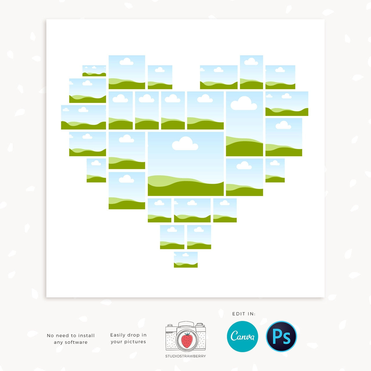 Heart collage template, Instantly editable, Heart photo collage template, Heart shape photo collage, Valentine photo collage, Love collage