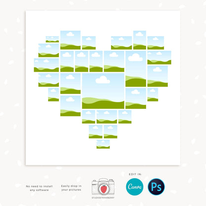 Heart collage template, Instantly editable, Heart photo collage template, Heart shape photo collage, Valentine photo collage, Love collage