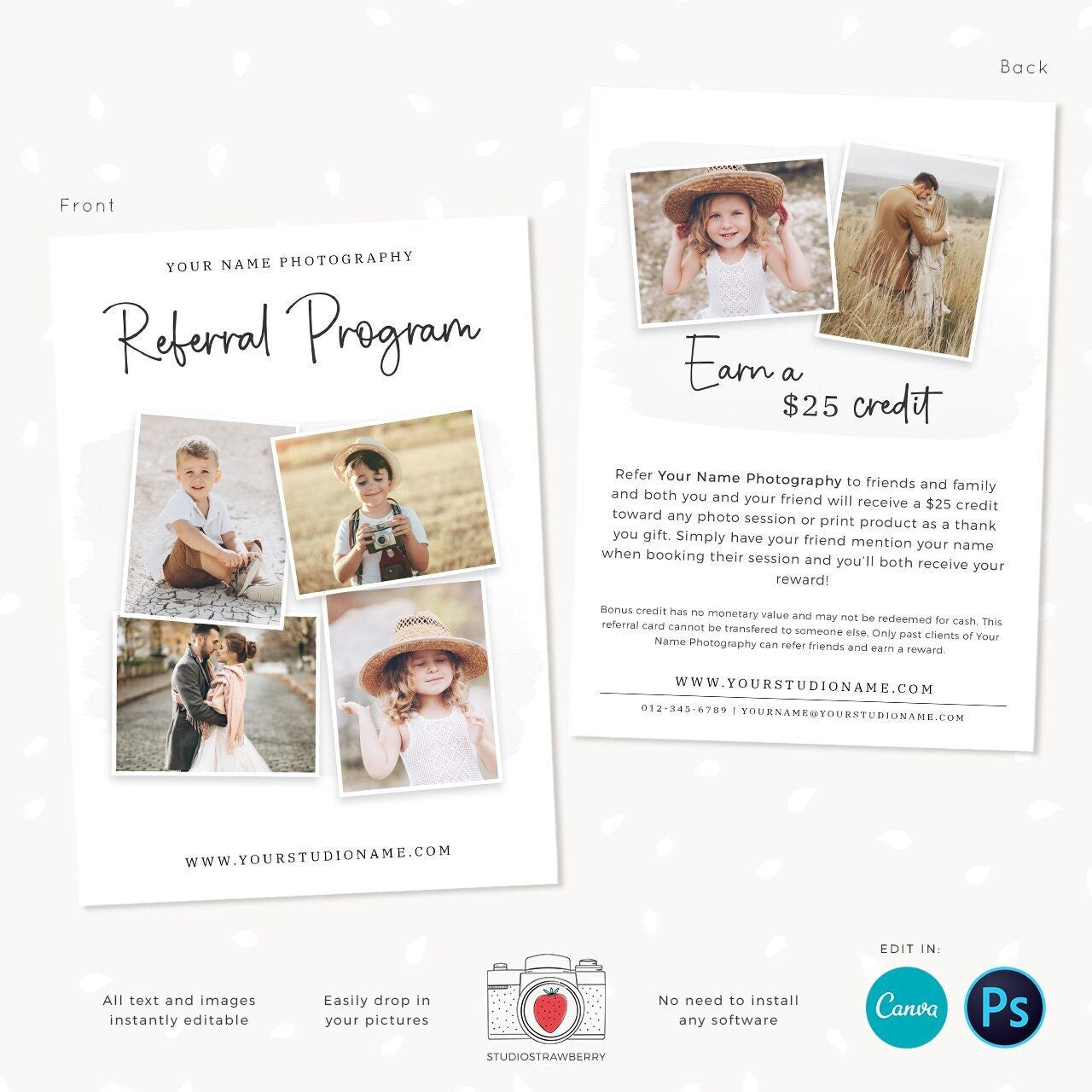 Referral card canva, Referral card template, Referral cards, referral program, tell a friend, word of mouth, referral card for photographers