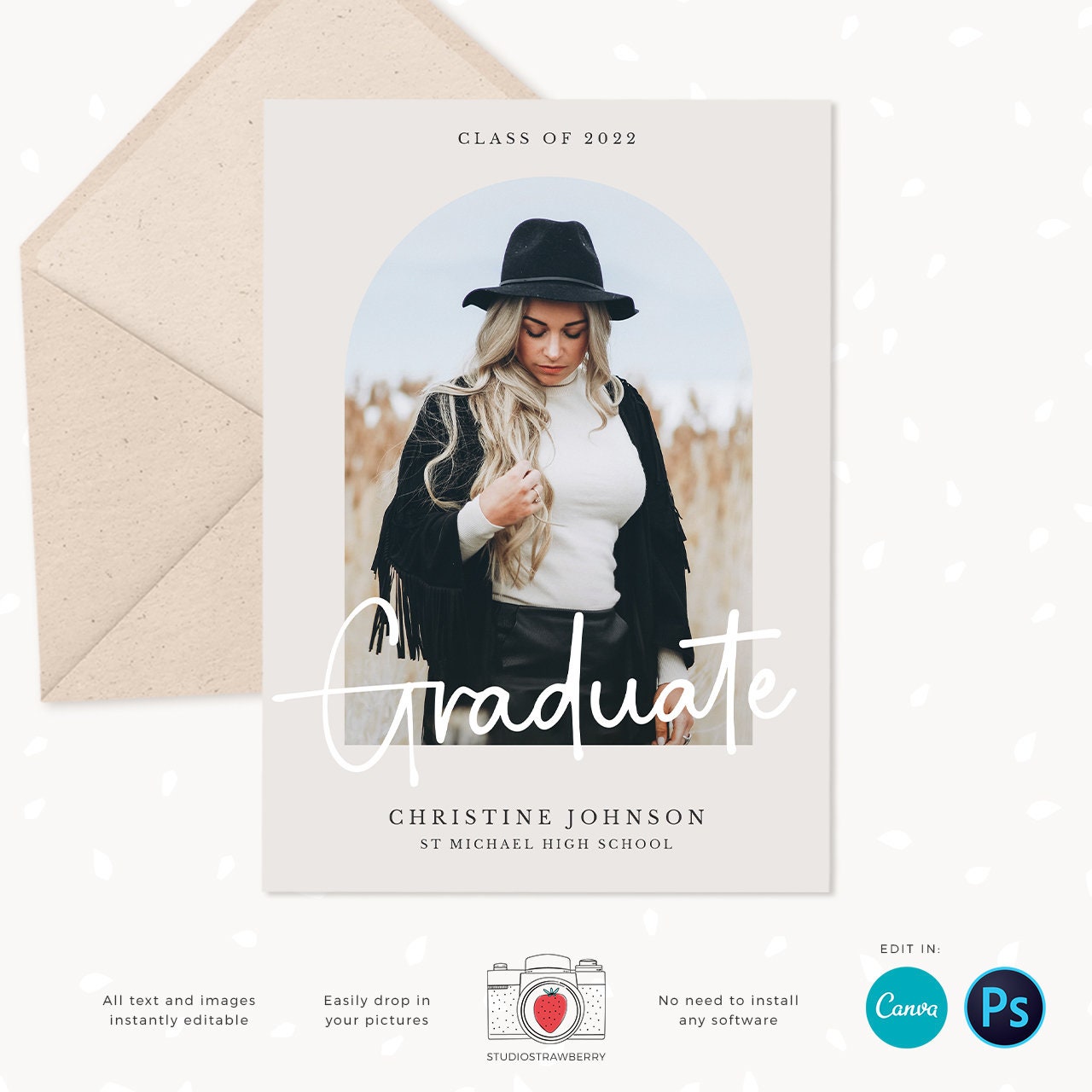 Graduation invitation template, Instantly editable, Editable Graduation Card, Senior Graduation Template, Graduation photo card window arch