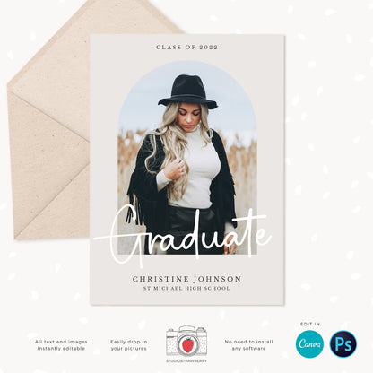 Graduation invitation template, Instantly editable, Editable Graduation Card, Senior Graduation Template, Graduation photo card window arch