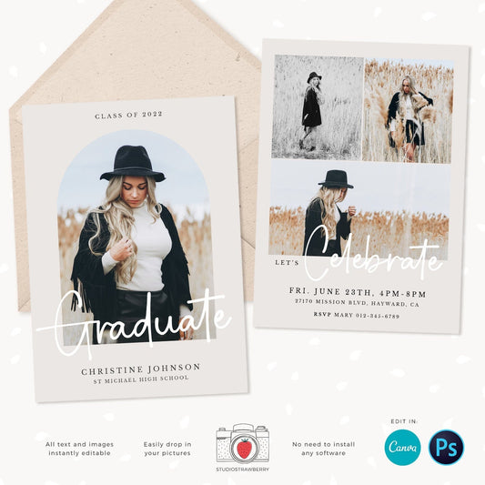 Graduation invitation template, Instantly editable, Editable Graduation Card, Senior Graduation Template, Graduation photo card window arch