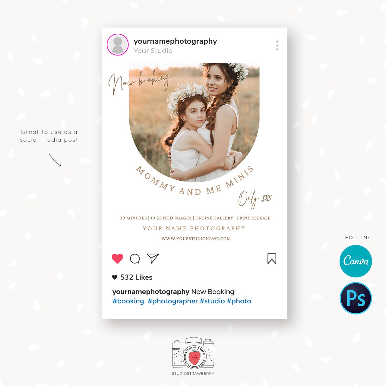 Mommy and Me Mini Session Template, Canva, Photoshop, Mothers day mini session template, Mothers Day Mini Sessions, Mummy and me, Mom and me