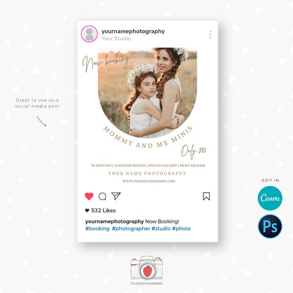 Mommy and Me Mini Session Template, Canva, Photoshop, Mothers day mini session template, Mothers Day Mini Sessions, Mummy and me, Mom and me