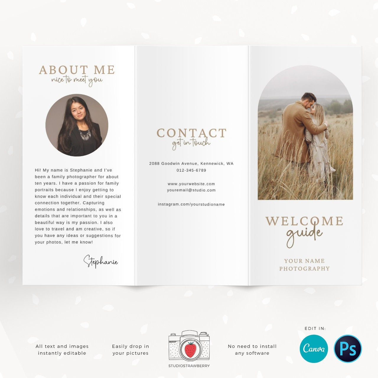 Trifold brochure template for photography, Letter Size unfolded, pamphlet, folded photography flyer, long flyer, photographer brochure