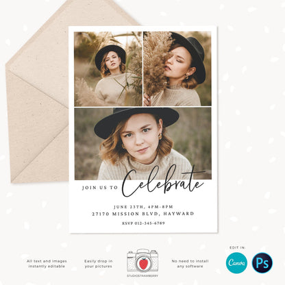 Graduation invitation template, Instantly editable, Editable Graduation Card, Senior Graduation Template, Senior Graduation Announcement
