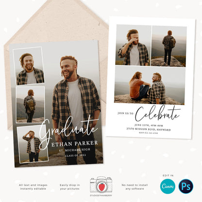 Guy graduation announcement, Graduation announcement boy, Senior Graduation Template, Graduation Announcement, Canva template, Photoshop