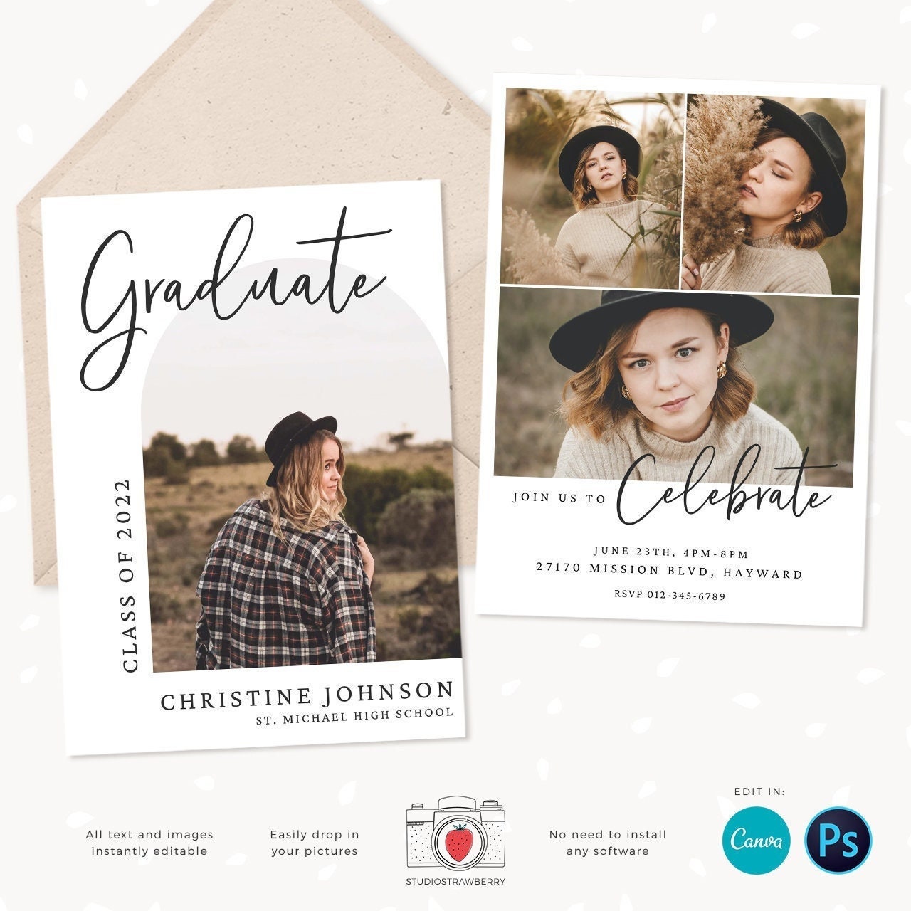 Graduation invitation template, Instantly editable, Editable Graduation Card, Senior Graduation Template, Senior Graduation Announcement
