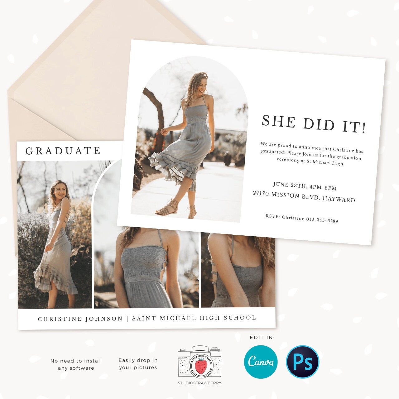 Graduation invitation template, Instantly editable, Editable Graduation Card, Senior Graduation Template, Senior Graduation Announcement