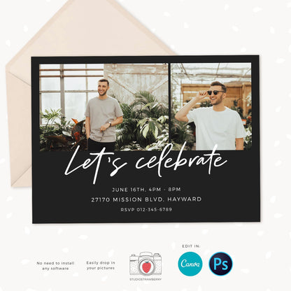 Guy graduation announcement, Graduation announcement boy, Senior Graduation Template, Graduation Announcement, Canva template, Male graduate