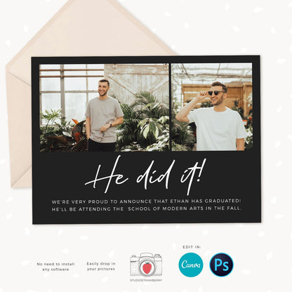 Guy graduation announcement, Graduation announcement boy, Senior Graduation Template, Graduation Announcement, Canva template, Male graduate