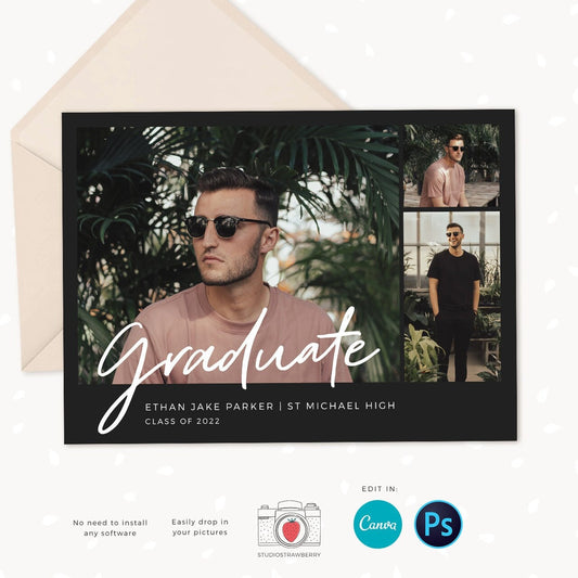 Guy graduation announcement, Graduation announcement boy, Senior Graduation Template, Graduation Announcement, Canva template, Male graduate