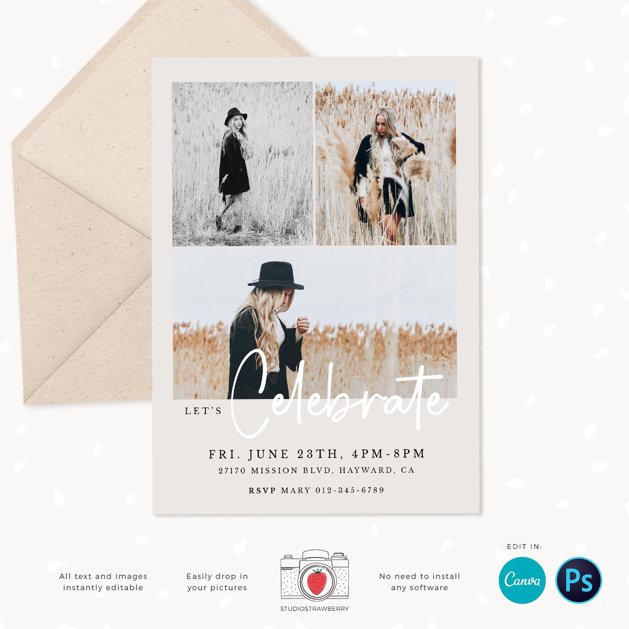 Graduation invitation template, Instantly editable, Editable Graduation Card, Senior Graduation Template, Graduation photo card window arch