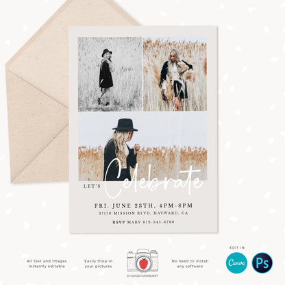 Graduation invitation template, Instantly editable, Editable Graduation Card, Senior Graduation Template, Graduation photo card window arch
