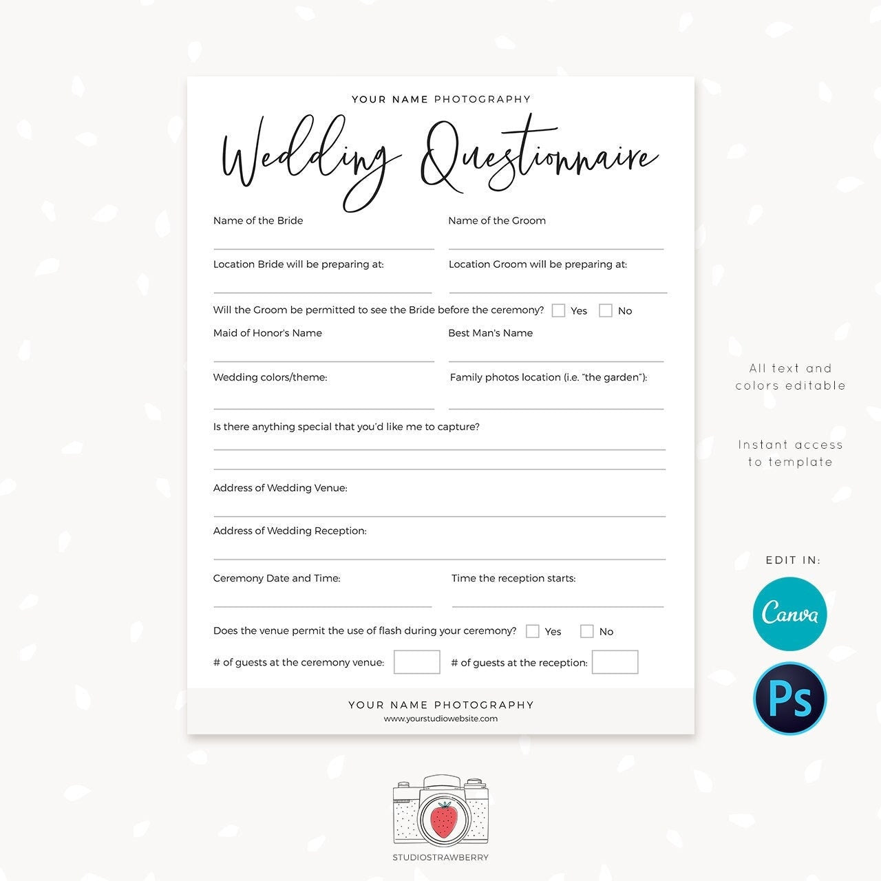 Photography questionnaire template, Wedding photography questionnaire template, Wedding questionnaire, Photography Forms, sign up, C01