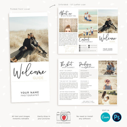 Trifold brochure template for photographers, Letter Size unfolded, pamphlet, folded photography flyer, long flyer, photography brochure