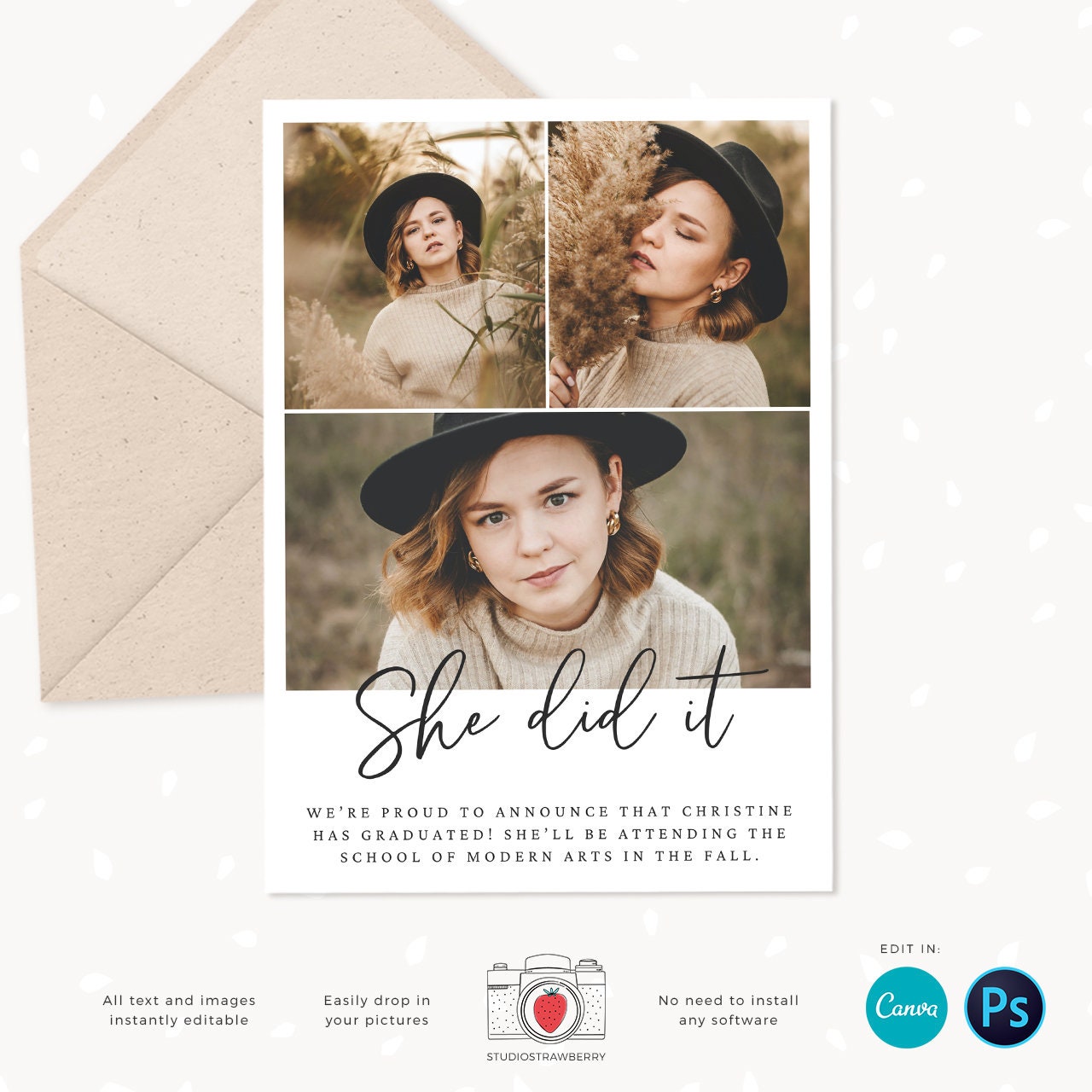 Graduation invitation template, Instantly editable, Editable Graduation Card, Senior Graduation Template, Senior Graduation Announcement