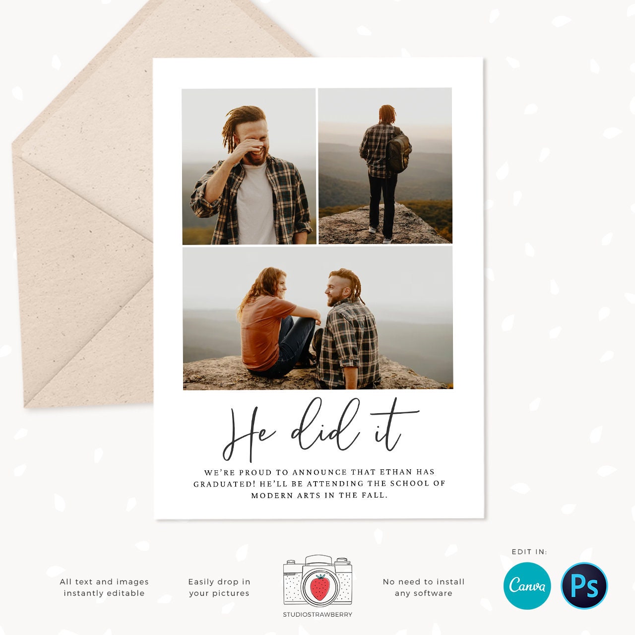 Guy graduation announcement, Graduation announcement boy, Senior Graduation Template, Graduation Announcement, Canva template, Photoshop