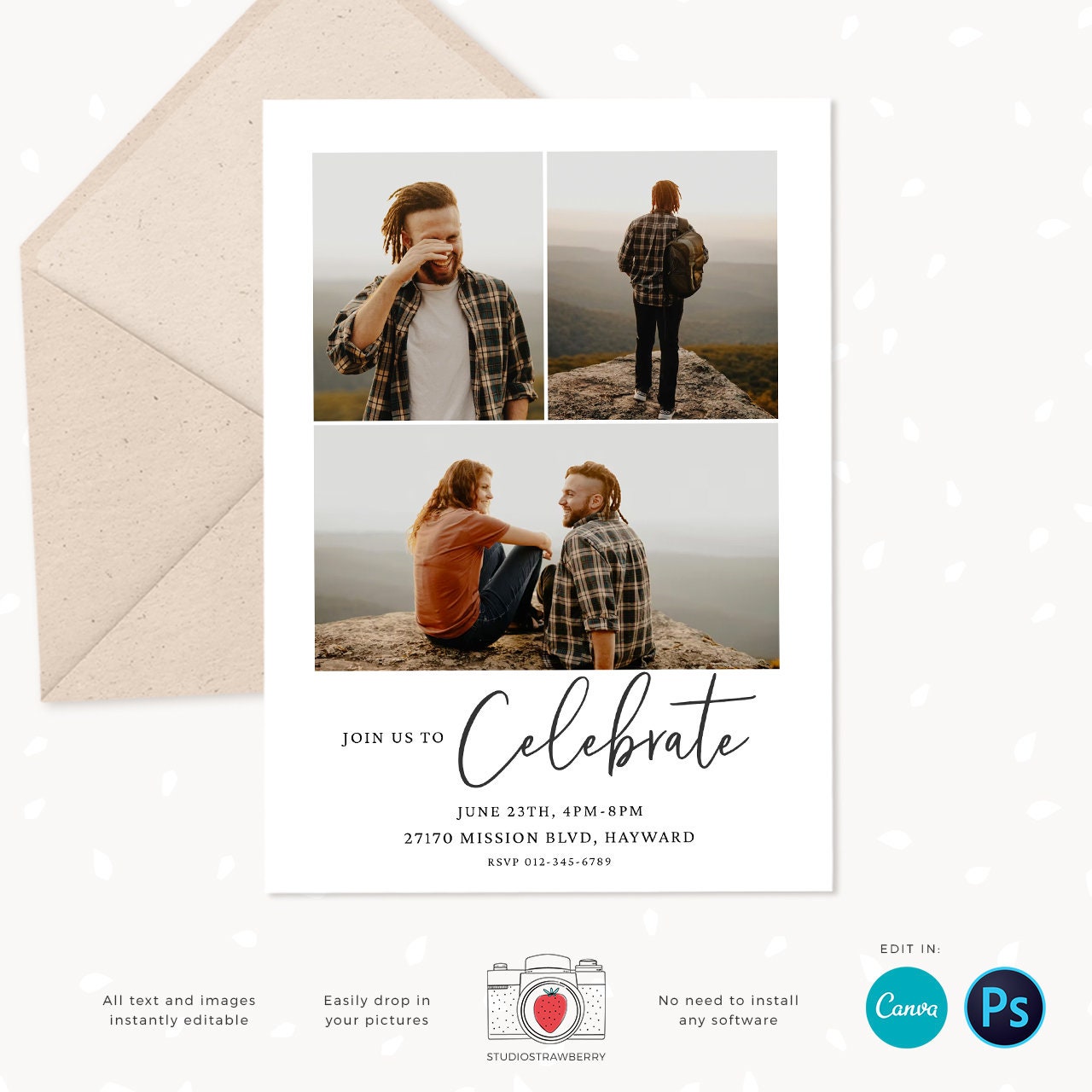 Guy graduation announcement, Graduation announcement boy, Senior Graduation Template, Graduation Announcement, Canva template, Photoshop